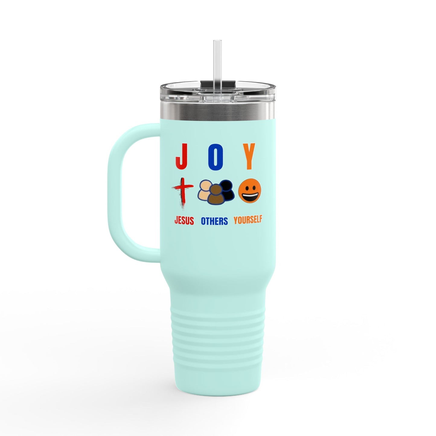 Joyful Warrior 40oz Insulated Travel Mug — Christian Faith Tumbler with Straw