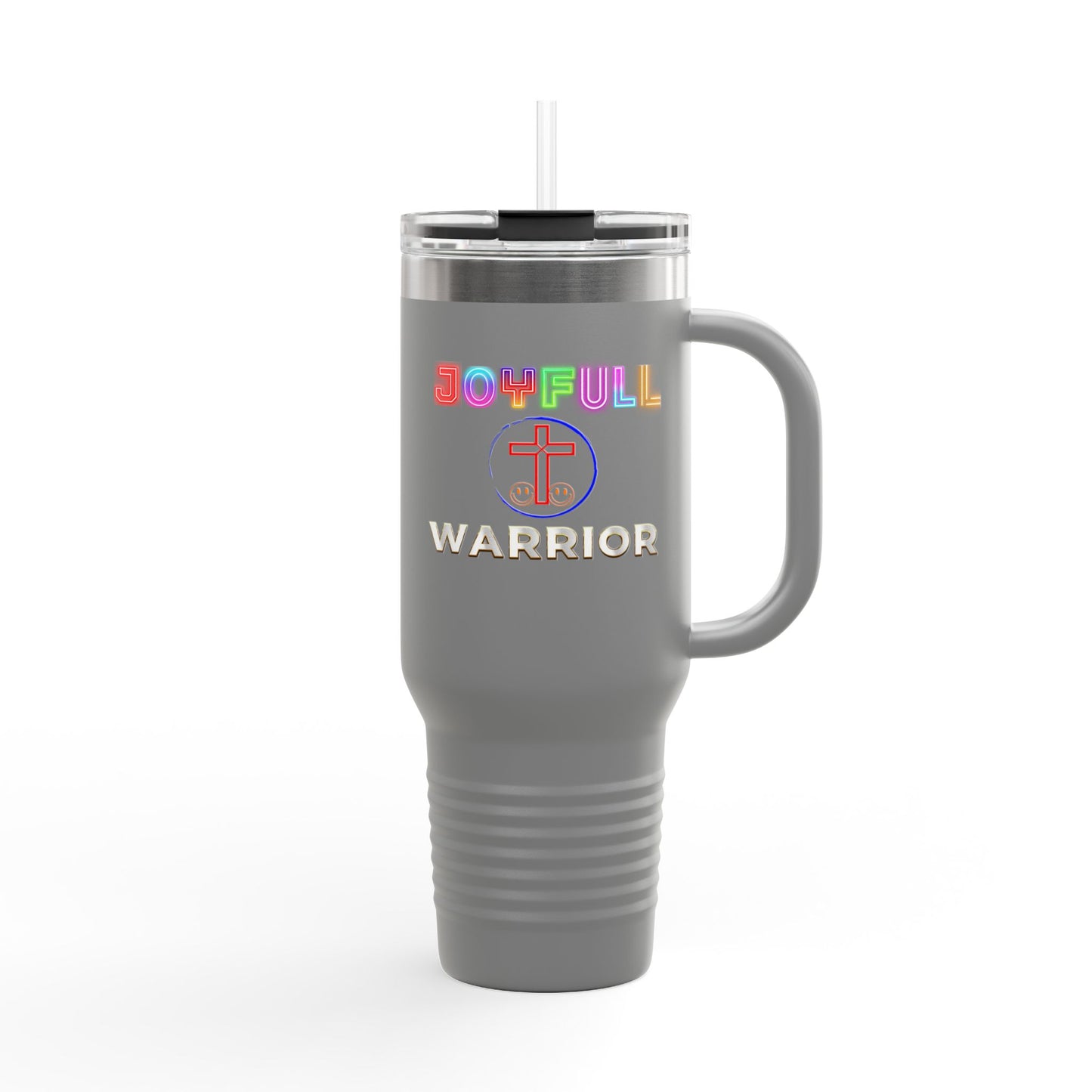 Joyful Warrior 40oz Insulated Travel Mug — Christian Faith Tumbler with Straw