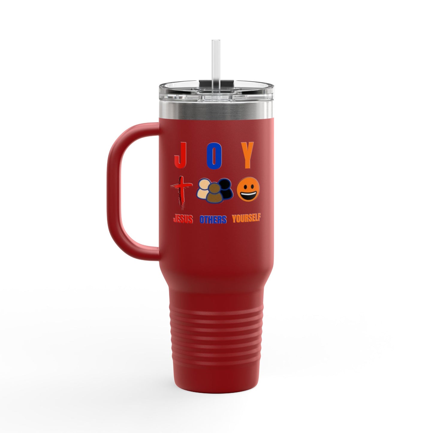 Joyful Warrior 40oz Insulated Travel Mug — Christian Faith Tumbler with Straw