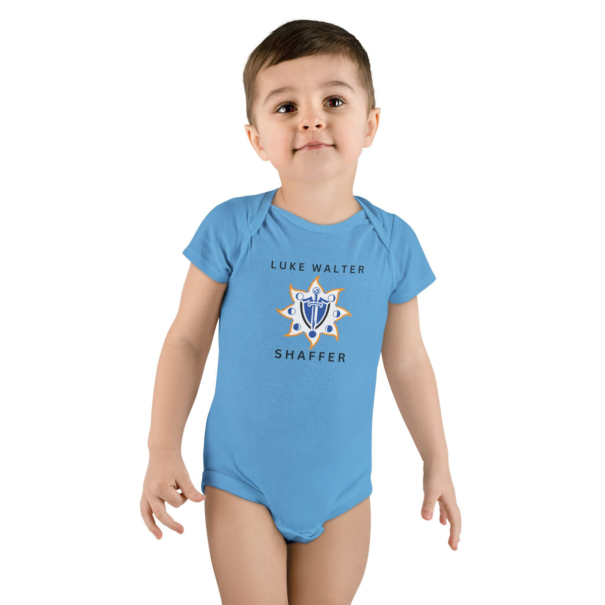 Personalized Baby Onesie with Crest Design — Custom Name Baby Bodysuit