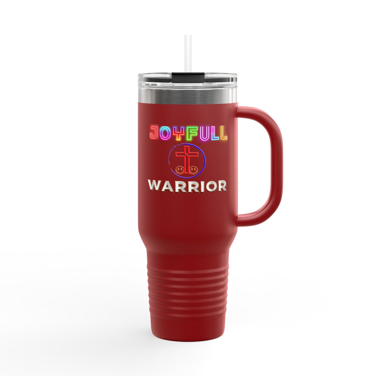 Joyful Warrior 40oz Insulated Travel Mug — Christian Faith Tumbler with Straw