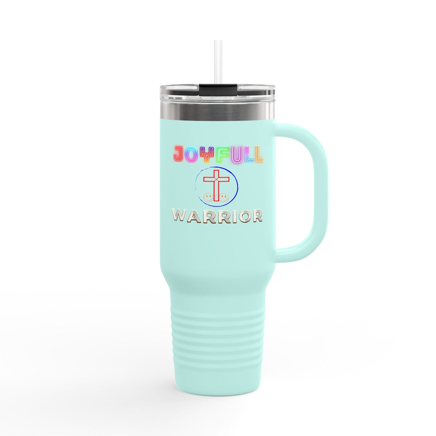 Joyful Warrior 40oz Insulated Travel Mug — Christian Faith Tumbler with Straw