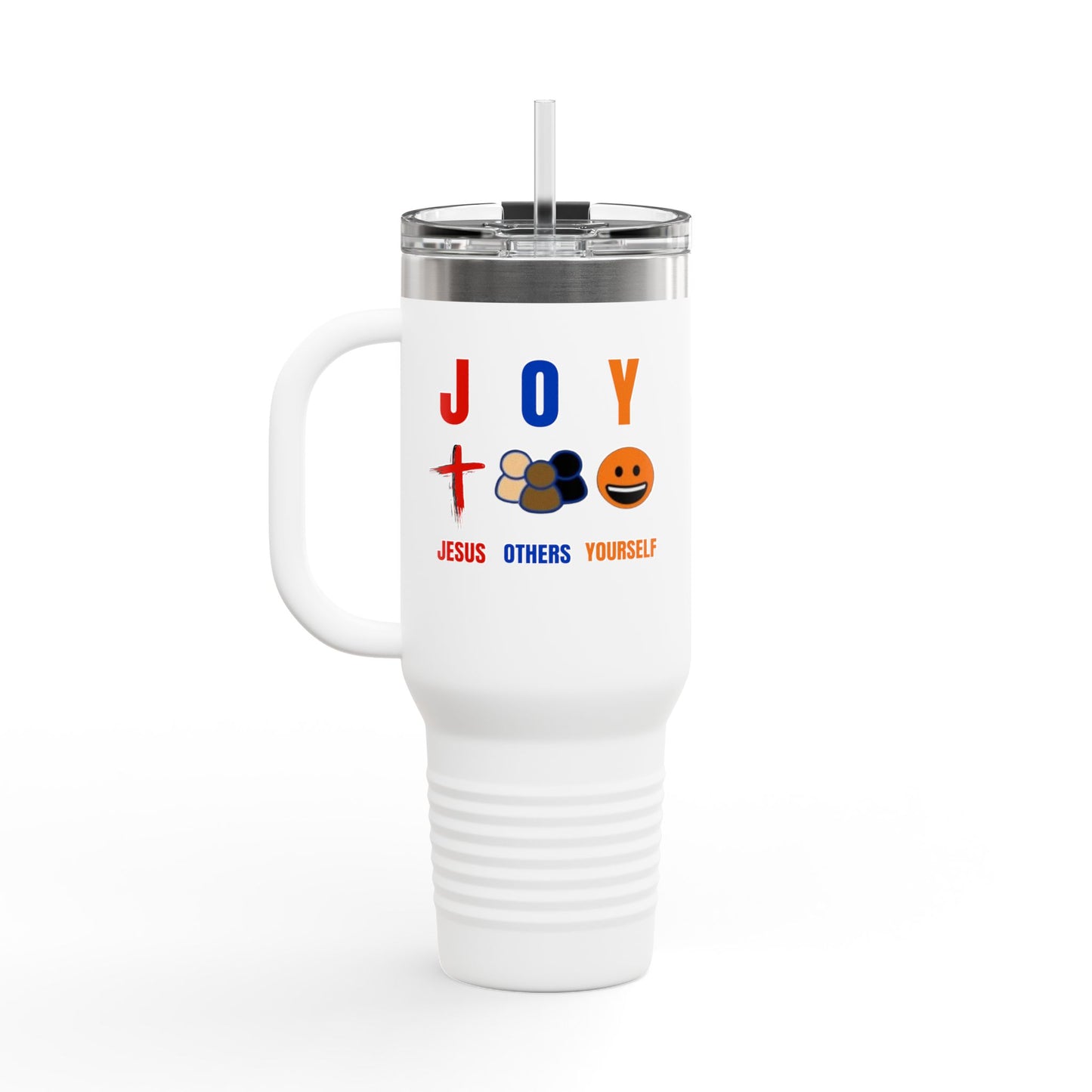 Joyful Warrior 40oz Insulated Travel Mug — Christian Faith Tumbler with Straw