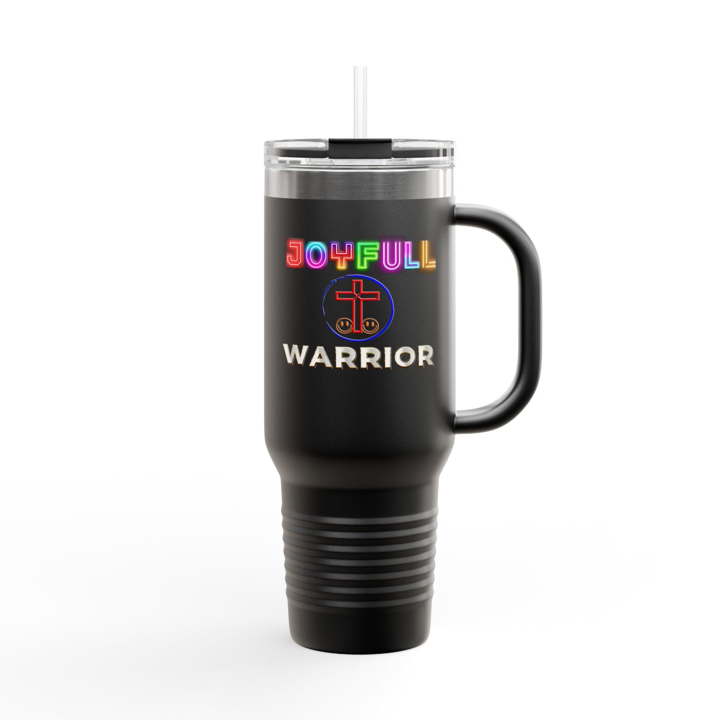 Joyful Warrior 40oz Insulated Travel Mug — Christian Faith Tumbler with Straw