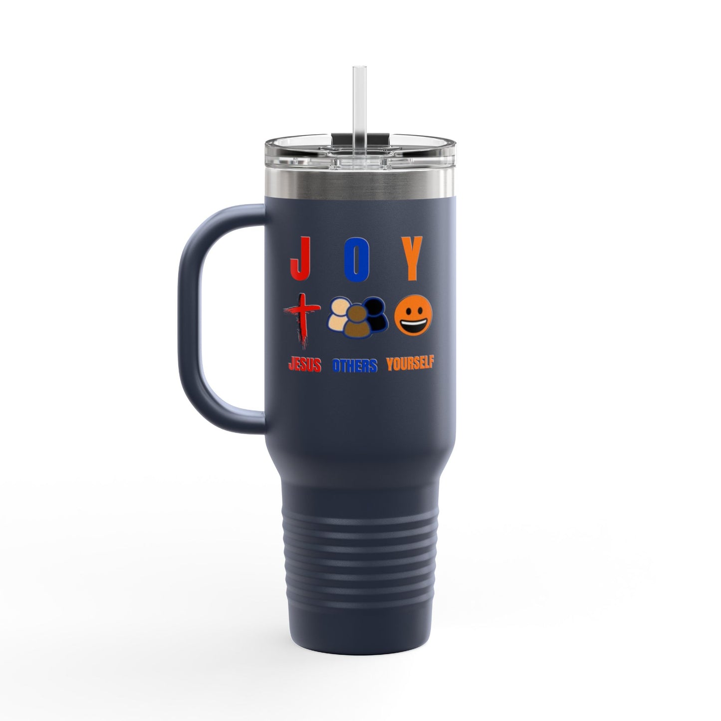 Joyful Warrior 40oz Insulated Travel Mug — Christian Faith Tumbler with Straw