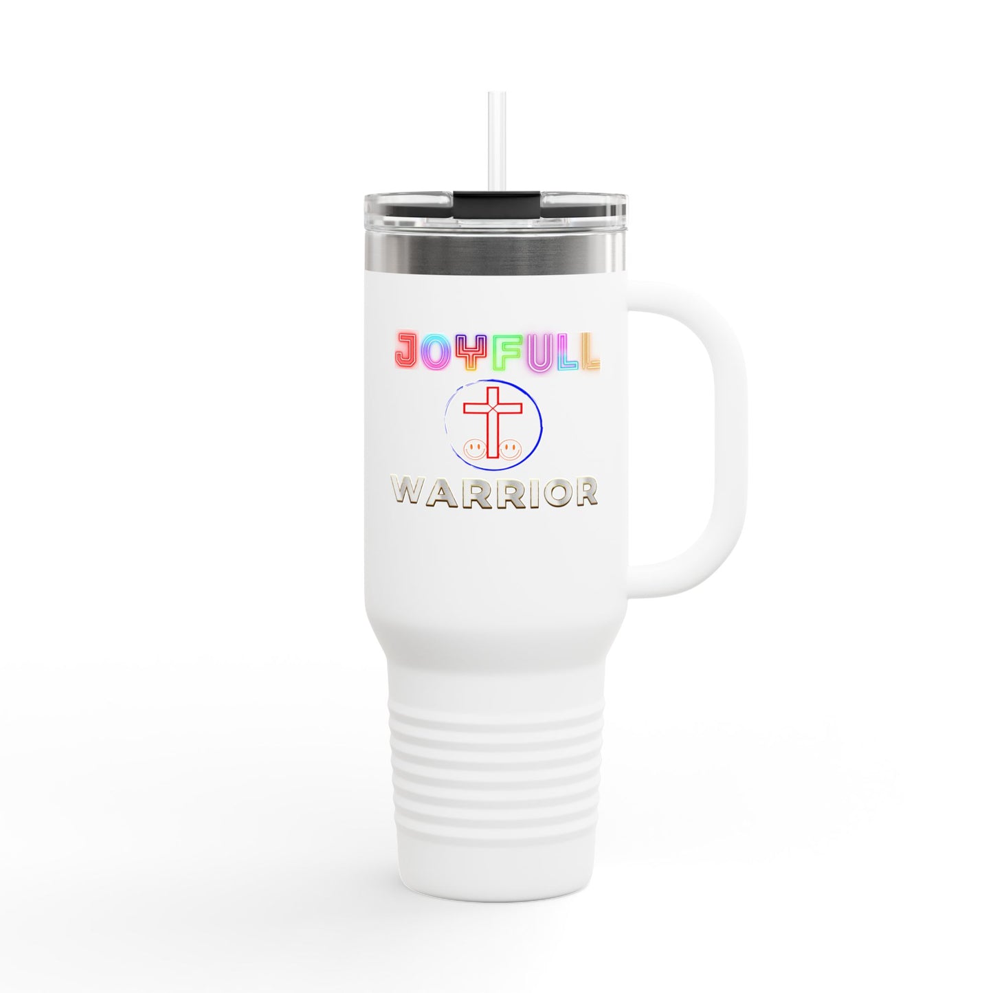 Joyful Warrior 40oz Insulated Travel Mug — Christian Faith Tumbler with Straw