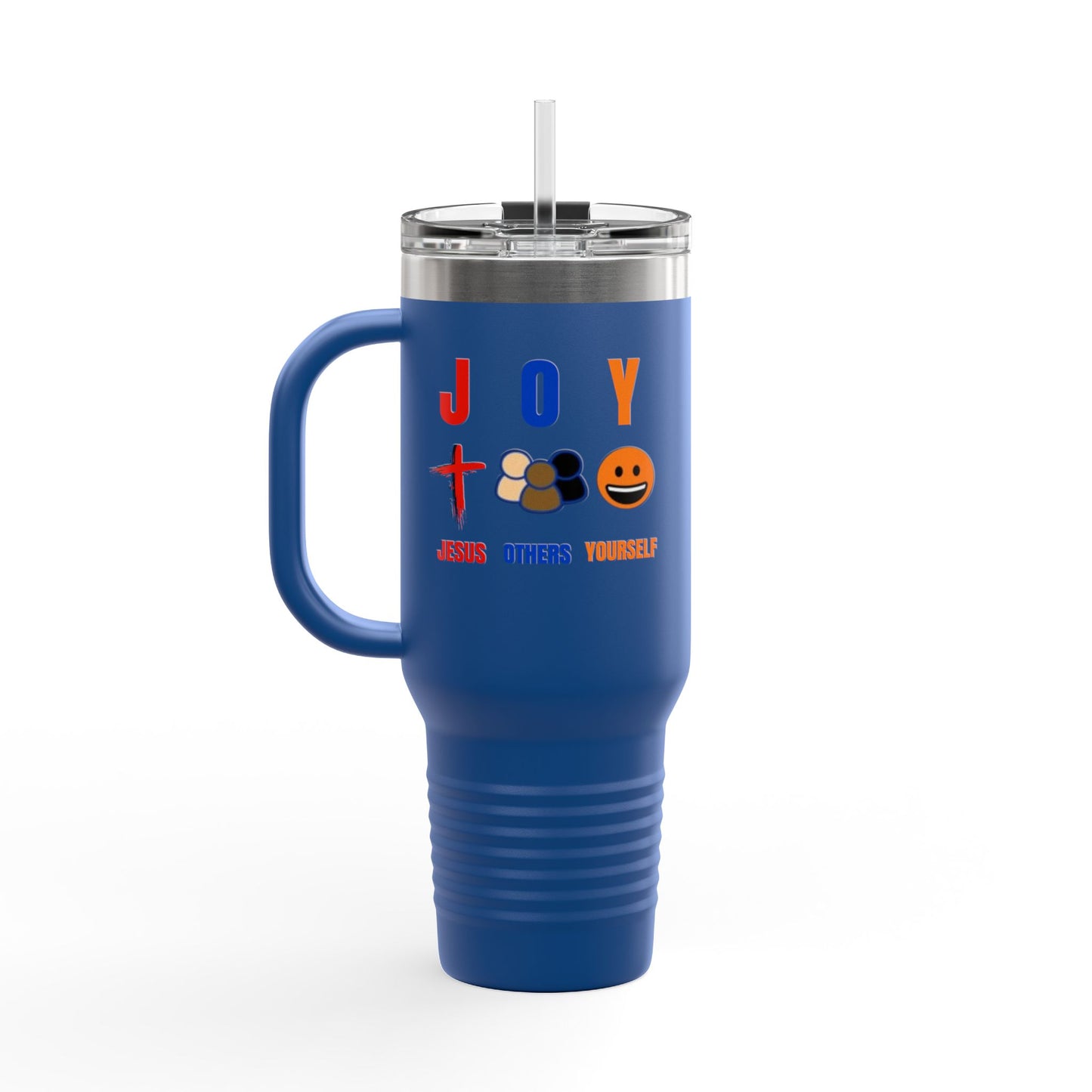 Joyful Warrior 40oz Insulated Travel Mug — Christian Faith Tumbler with Straw