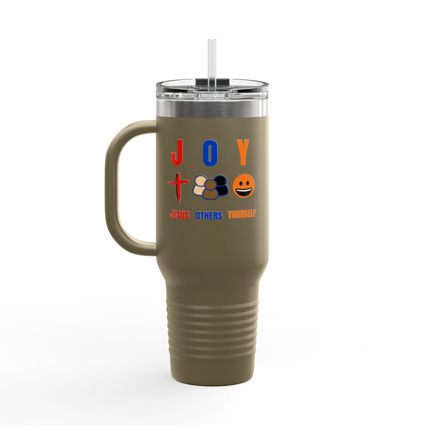 Joyful Warrior 40oz Insulated Travel Mug — Christian Faith Tumbler with Straw