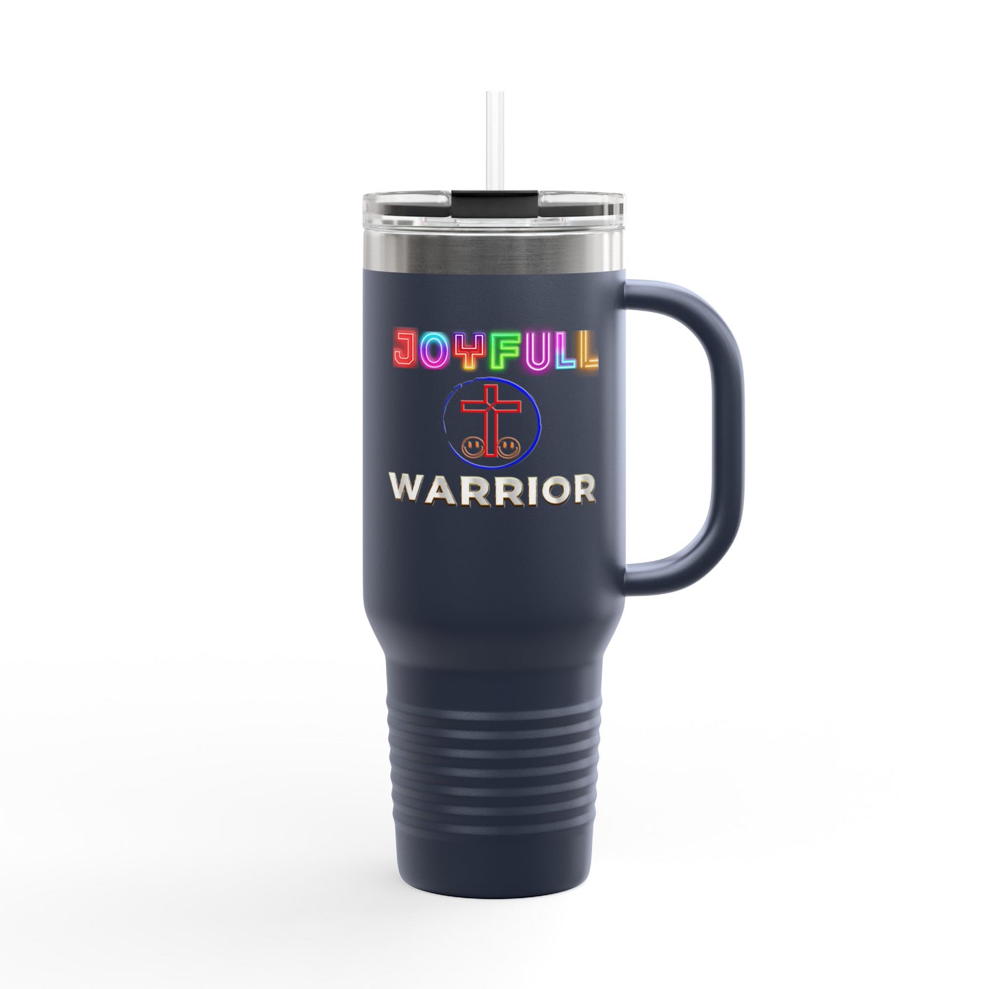 Joyful Warrior 40oz Insulated Travel Mug — Christian Faith Tumbler with Straw