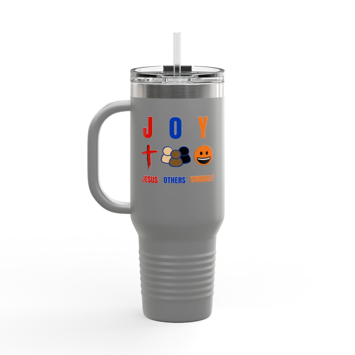 Joyful Warrior 40oz Insulated Travel Mug — Christian Faith Tumbler with Straw