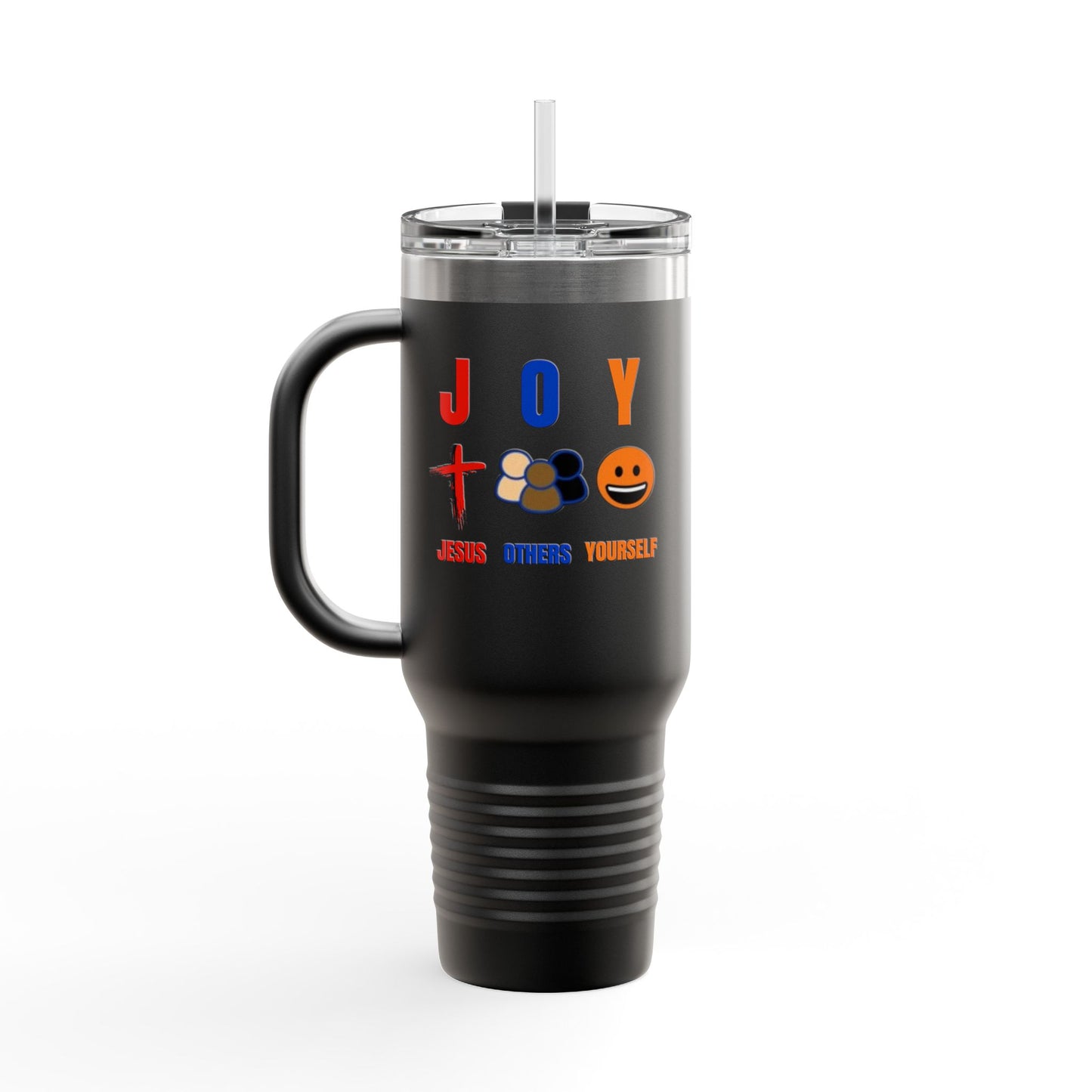Joyful Warrior 40oz Insulated Travel Mug — Christian Faith Tumbler with Straw